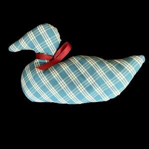 Vintage Fabric Duck Plush Country Cottage Farm Handmade Stuffed Red Ribbon Farm